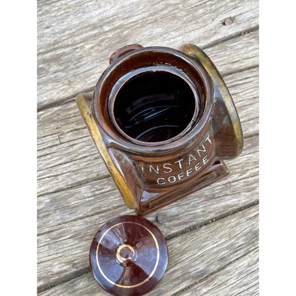 Vintage Redware Pottery Instant coffee Jar Grinder Shaped Retro - Picture 3 of 8